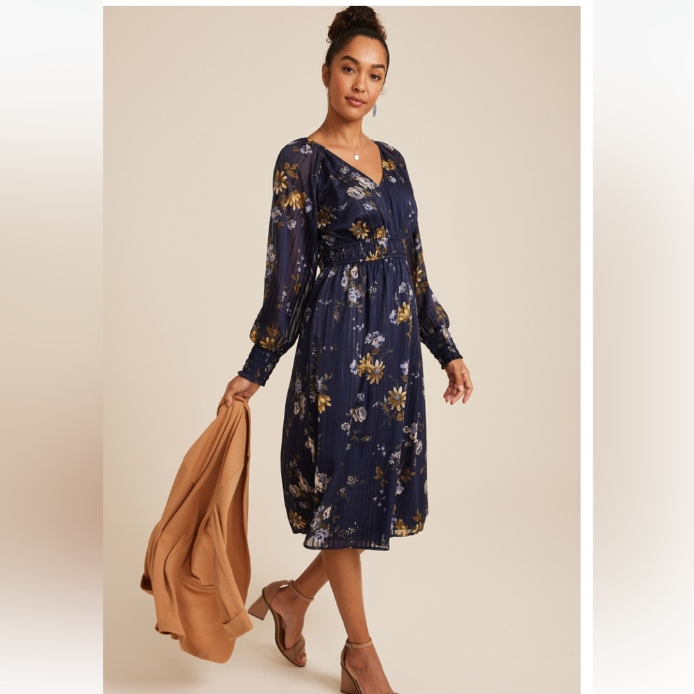 Floral Long Sleeve Midi Dress